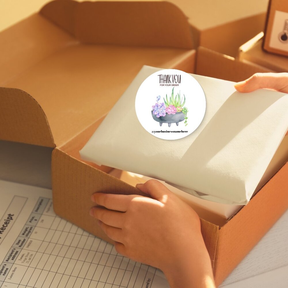 Succulent Plant Thank You Round Sticker For Packaging Insert